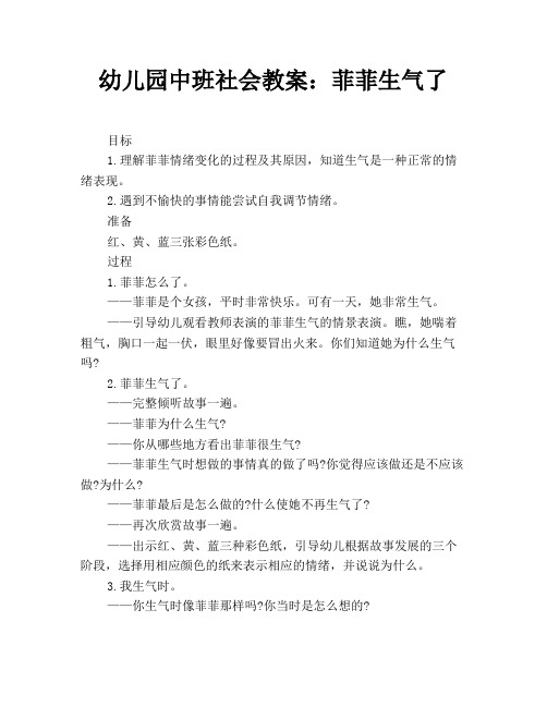 幼儿园中班社会教案：菲菲生气了