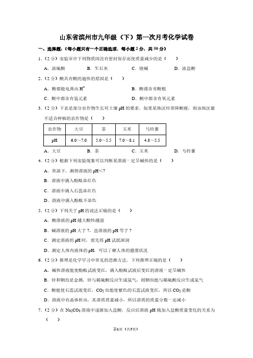 山东省滨州市九年级(下)第一次月考化学试卷