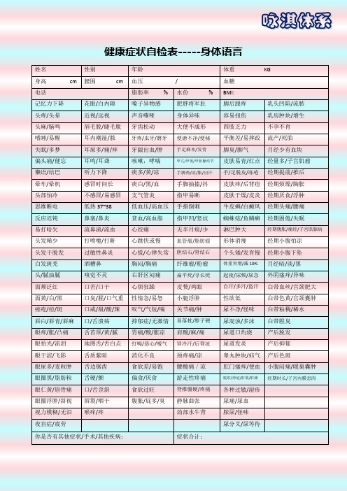 健康症状自检表