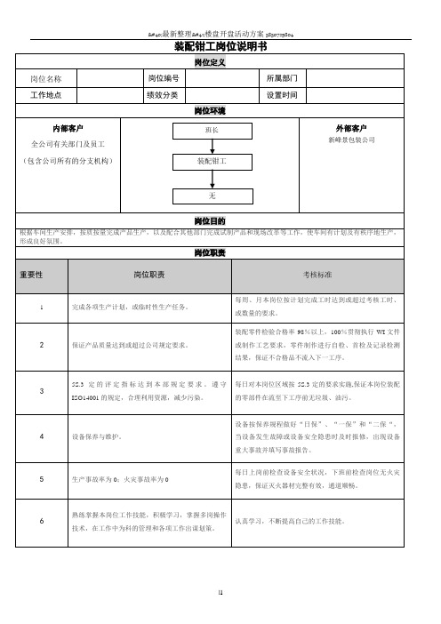 装配钳工岗位说明书