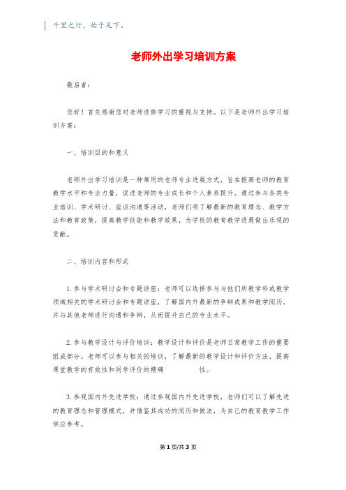 教师外出学习培训计划