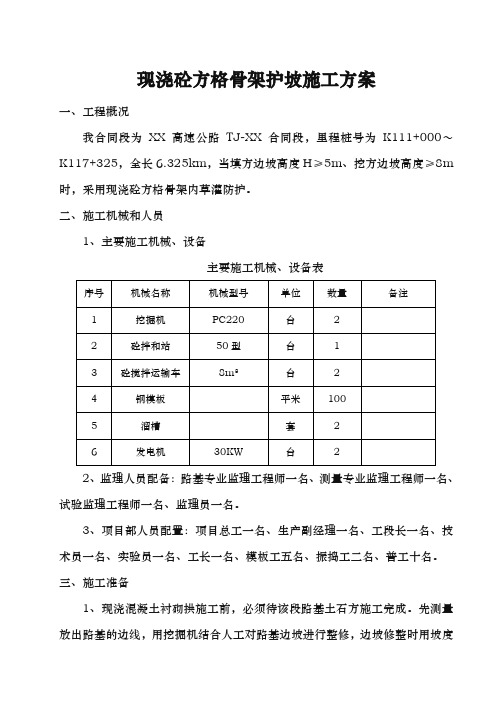 现浇混凝土骨架护坡工程施工组织设计方案