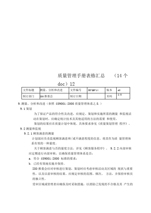 质量管理手册表格汇总(14个doc)12