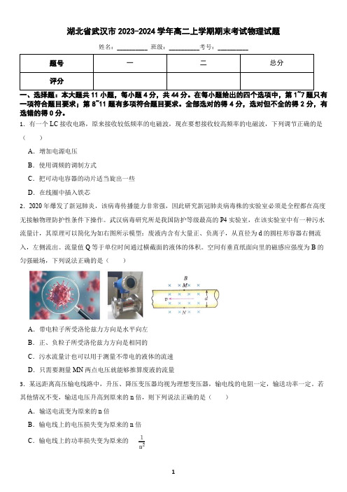 湖北省武汉市2023-2024学年高二上学期期末考试物理试题(含答案)