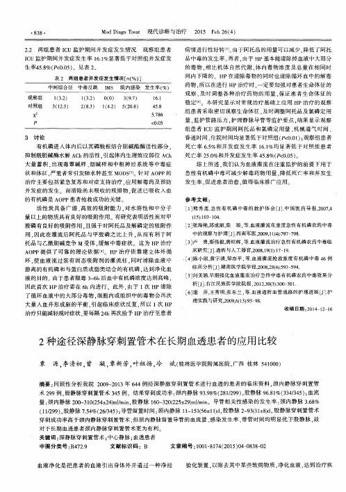 2种途径深静脉穿刺置管术在长期血透患者的应用比较