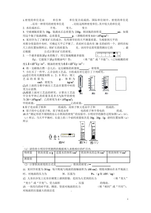 九年级物理期末复习试卷(密度、压强、浮力)