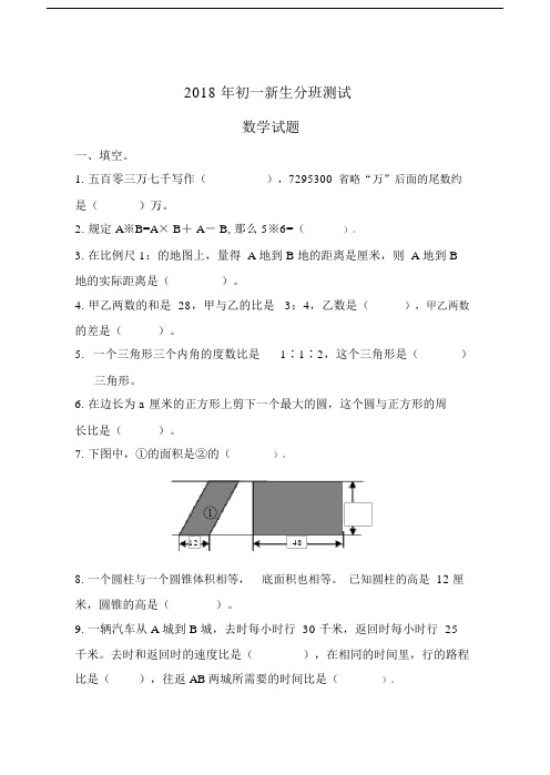 2018年初一新生分班测试.docx