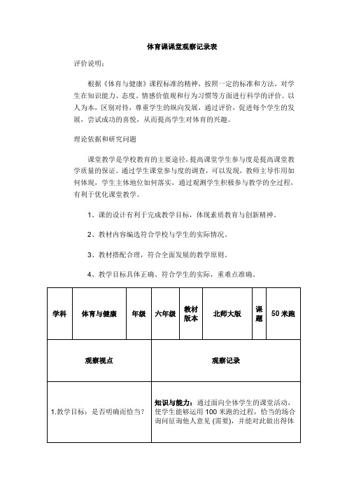 体育课课堂观察记录表