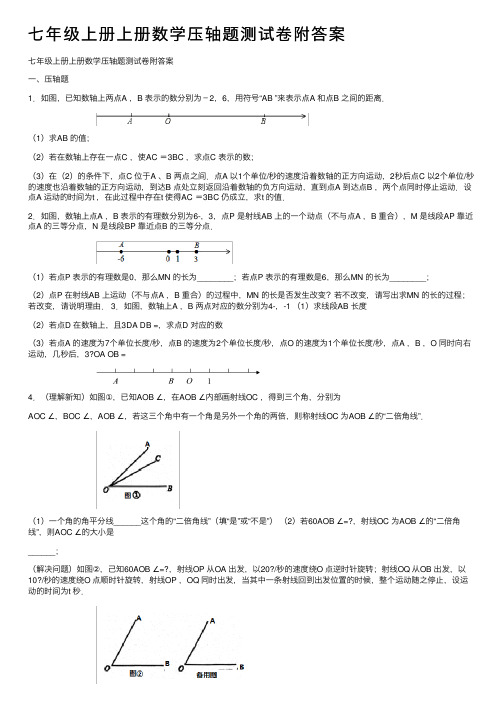 七年级上册上册数学压轴题测试卷附答案