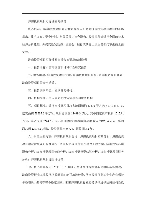 济南投资项目可行性研究报告(DOC)