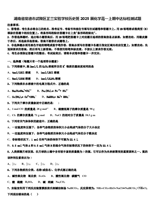 湖南省常德市武陵区芷兰实验学校历史班2025届化学高一上期中达标检测试题含解析