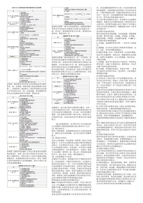 2019年高中数学新教材目录及分析