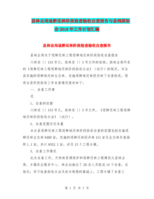 县林业局退耕还林阶段检查验收自查报告与县残联协会2018年工作计划汇编.doc