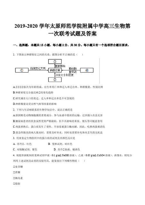 2019-2020学年太原师范学院附属中学高三生物第一次联考试题及答案