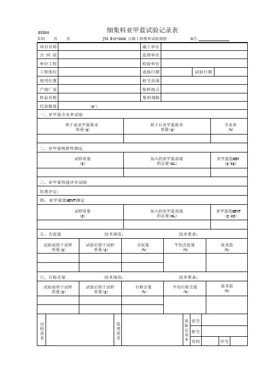 细集料亚甲蓝试验记录表