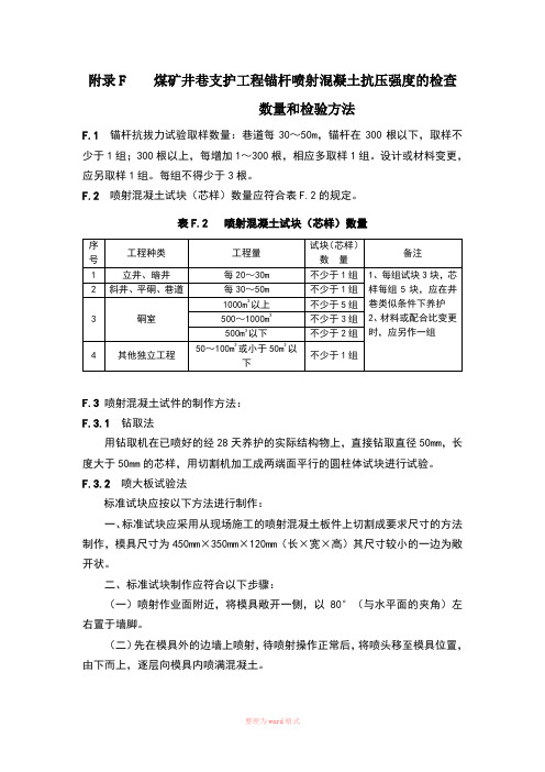 锚杆喷射混凝土抗压强度的检查数量和检验方法