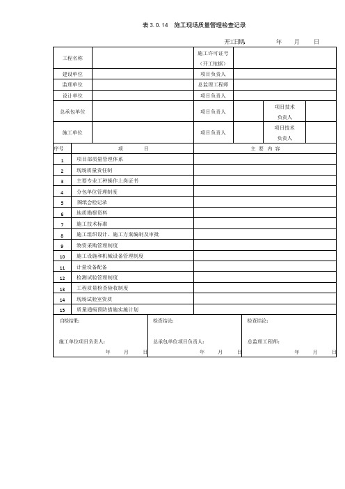 施工现场质量管理检查记录