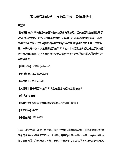 玉米新品种东单119的选育经过及特征特性