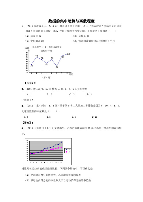 中考习题——数据的集中趋势与离散程度