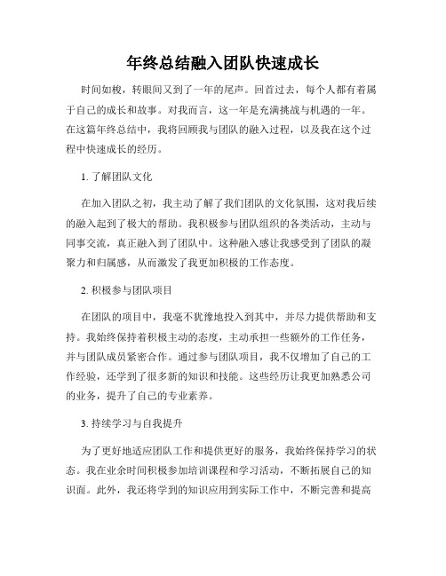 年终总结融入团队快速成长