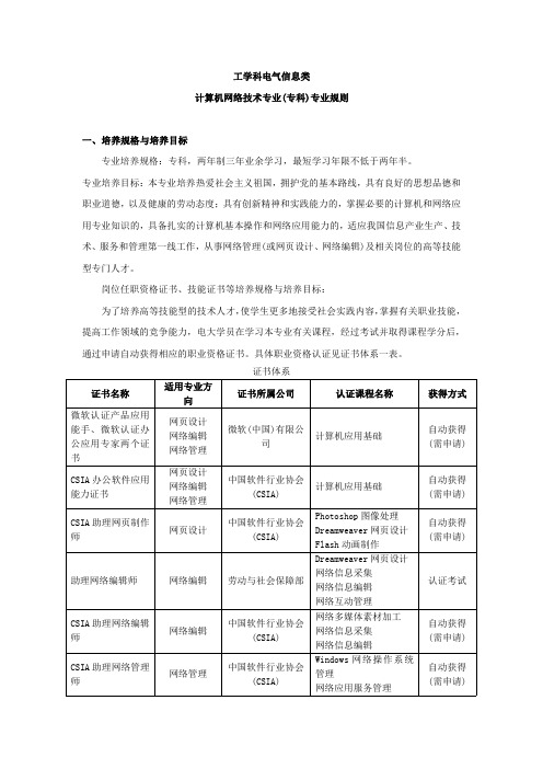 计算机网络技术专业(专科)专业规则 执行性