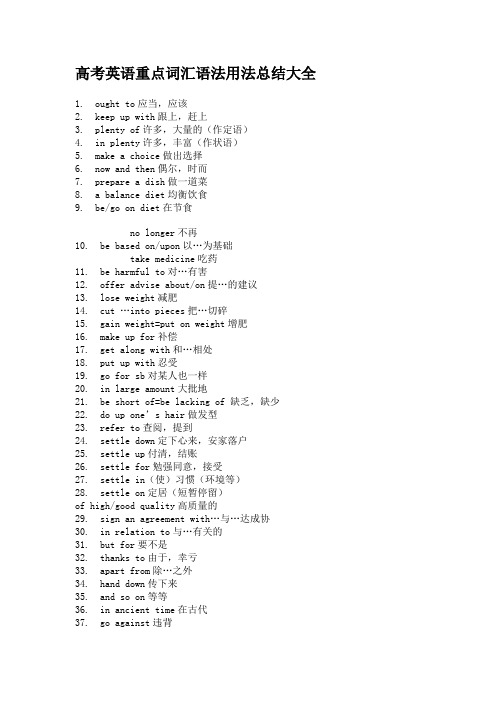 2011年高考英语重点词汇语法用法总结大全