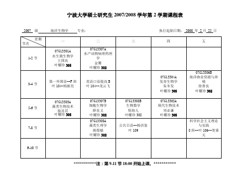 宁波大学硕士研究生20072008学年第2学期课程表(精)