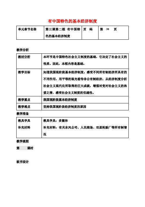 九年级政治3.2中国特色的社会主义基本经济制度教案人民版