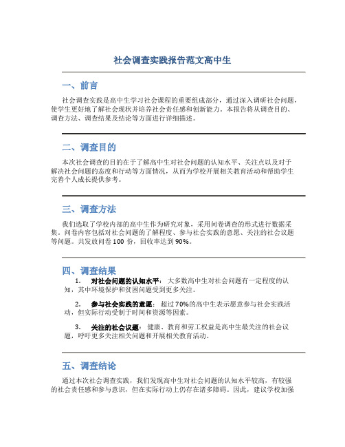 社会调查实践报告范文高中生