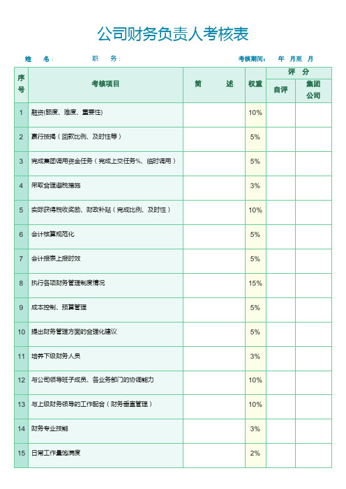 公司财务负责人考核表-绩效考核表(KPI)(完整版)