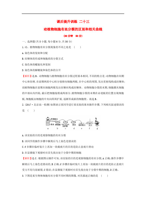 高中生物 课后提升训练二十三 第六章 细胞的生命历程 6.1.2 动植物细胞有丝分裂的区别和相关曲线