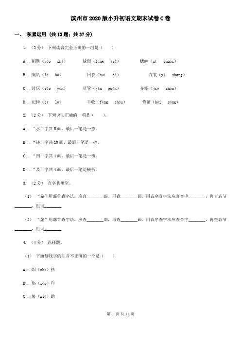 滨州市2020版小升初语文期末试卷C卷
