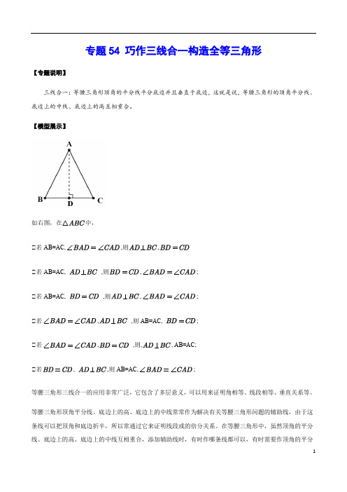 专题54 巧作三线合一构造全等三角形(解析版)