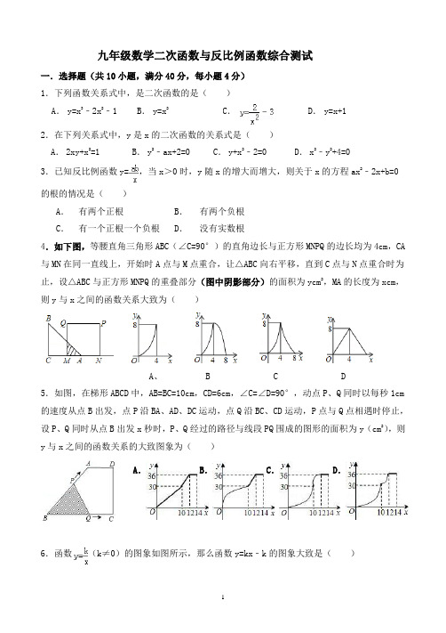 (完整版)九年级数学二次函数与反比例函数综合测试