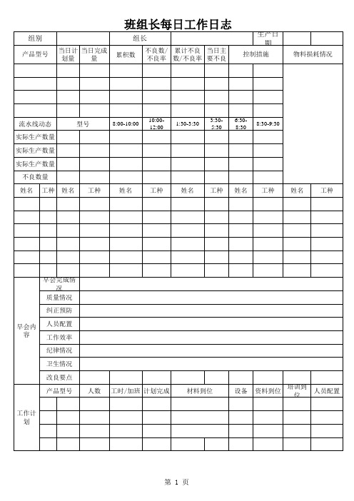 班组长每日工作日志