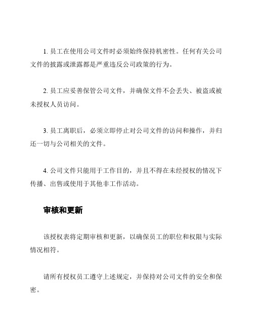 公司文件授权表