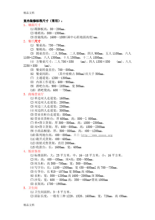 (整理)室内装修标准尺寸.