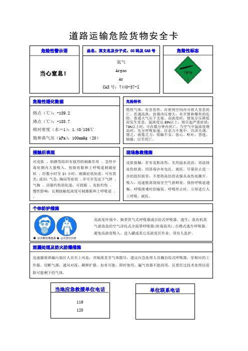 氩气安全周知卡