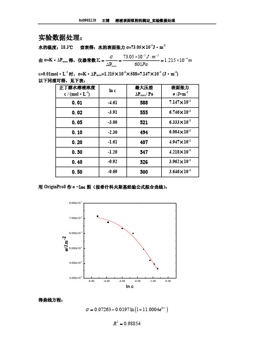 溶液表面吸附的测定_实验数据处理