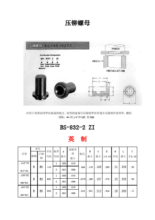 压铆螺母尺寸