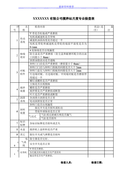 混凝土搅拌站月度检查表