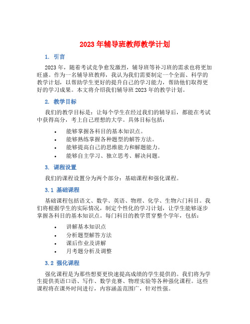 2023年辅导班教师教学计划