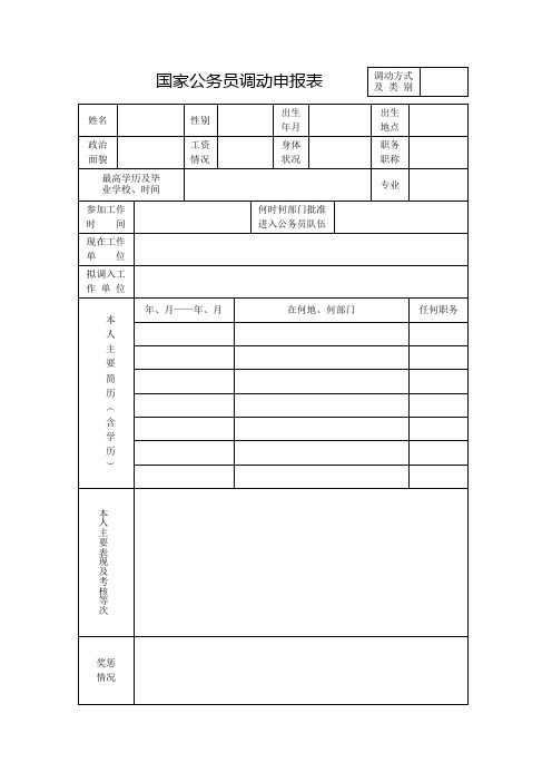 国家公务员调动申报表