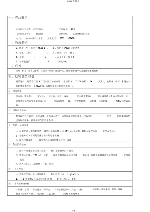 MSDS洗网水