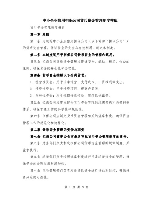 中小企业信用担保公司货币资金管理制度模版