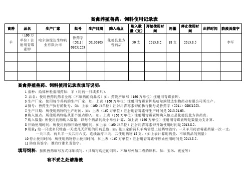 畜禽养殖兽药、饲料使用表