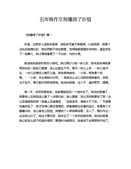 五年级作文我懂得了珍惜