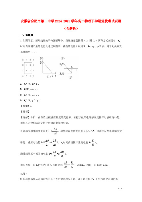 安徽省合肥市第一中学2024_2025学年高二物理下学期返校考试试题含解析