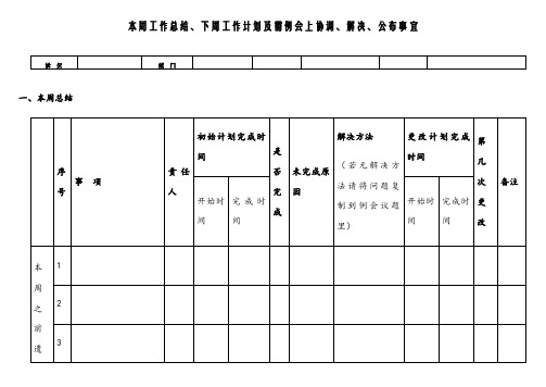 周工作总结计划表格