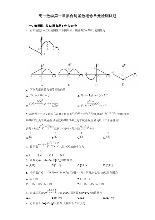 人教版高一数学必修一第一章单元检测试题及答案